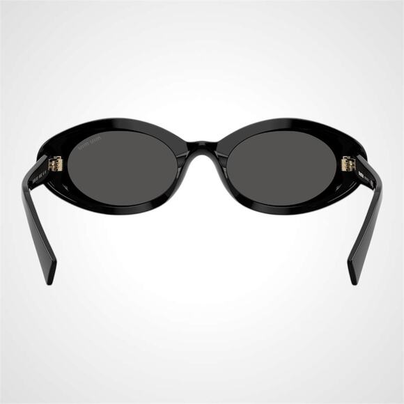 New MIU MIU Sunglasses Black Oval Womens Reverie Gold Grey Lens